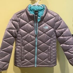Girls size 14-16 North Face Jacket.  Gray with lime green lining.